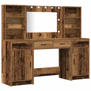 Set da Toeletta | Tavolo da Trucco con LED con porta 3 pz Legno vecchio