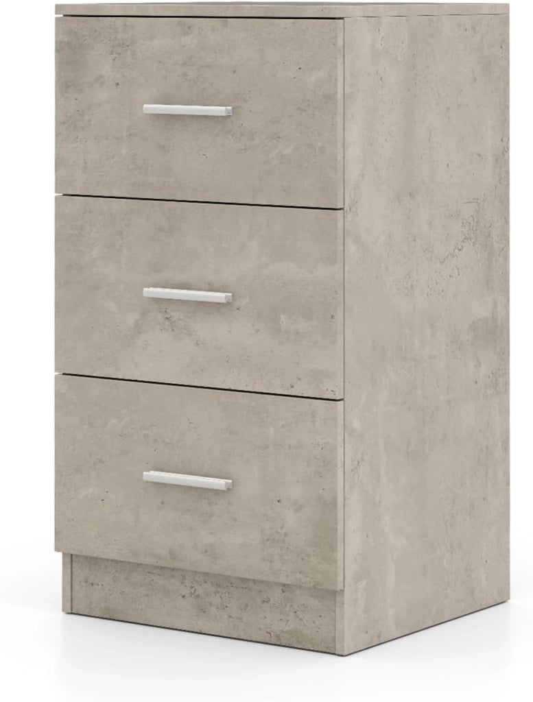 Comodino con 3 cassetti, comodino in legno, tavolino piccolo, cassettiera per camera da letto, ufficio, 37 x 34 x 66,5 cm (1, grigio)