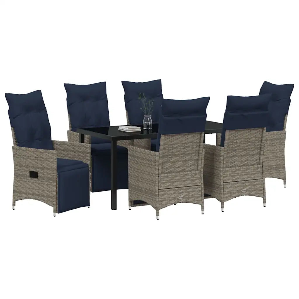 Set di tavolo e sedie con cuscino 7 pcs Grigio Rattan in PE