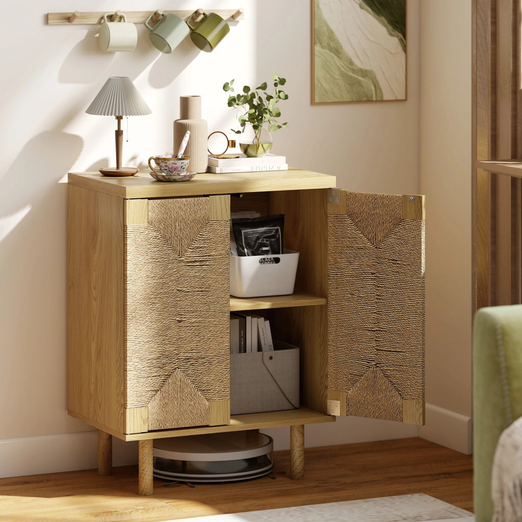 Credenza con ante scorrevoli in rovere ¨C Zephmum ¨C 60x40x78 cm