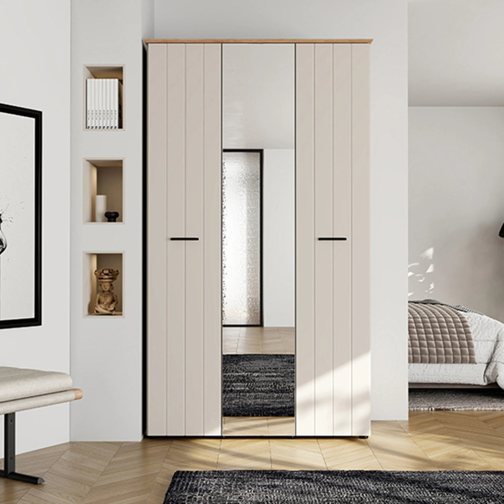 Armadio Camera da Letto Bhakta, Guardaroba 3 Ante 4 Ripiani, 117x54 cm Bianco Crema