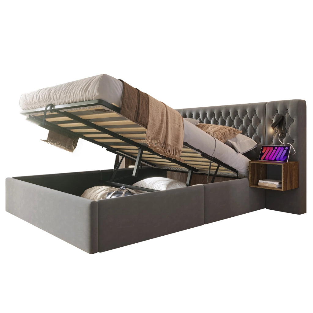letto imbottito velluto grigio 160 x 200 cm