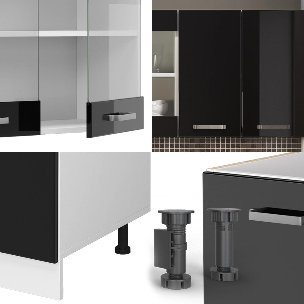 Vicco Cucina monoblocco Nero lucido 140 cm , PL Marmo