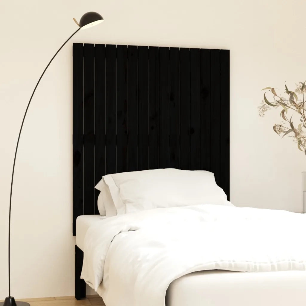 Testiera | Testata da Parete Nera 95,5x3x110 cm in Legno Massello di Pino