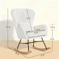 Poltrona a dondolo, con cuscino, seduta imbottita, schienale alto, 67 x 88 x 104 cm, Bianco