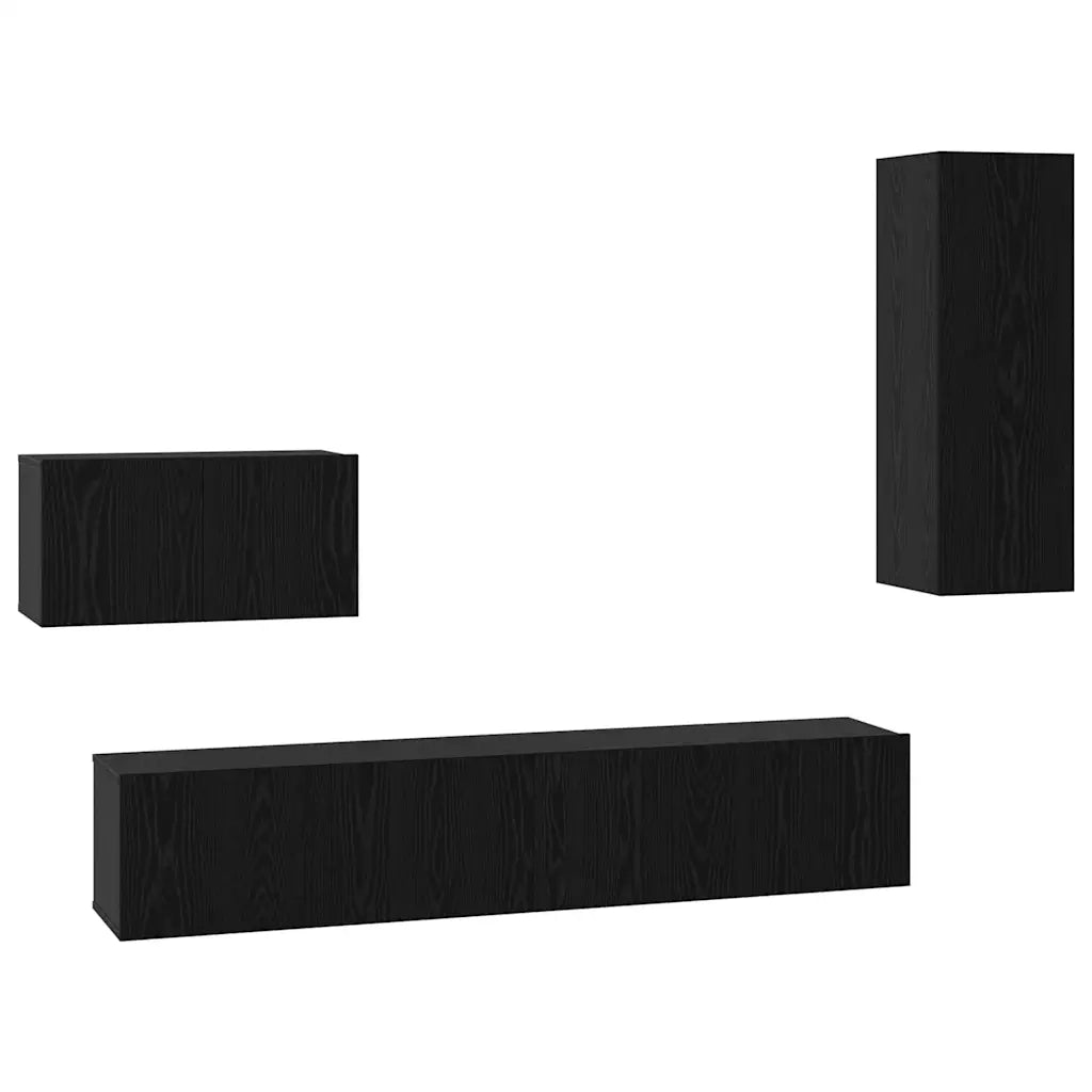 Mobile TV da Parete 4 pcs Rovere Nero Legno multistrato 3393466