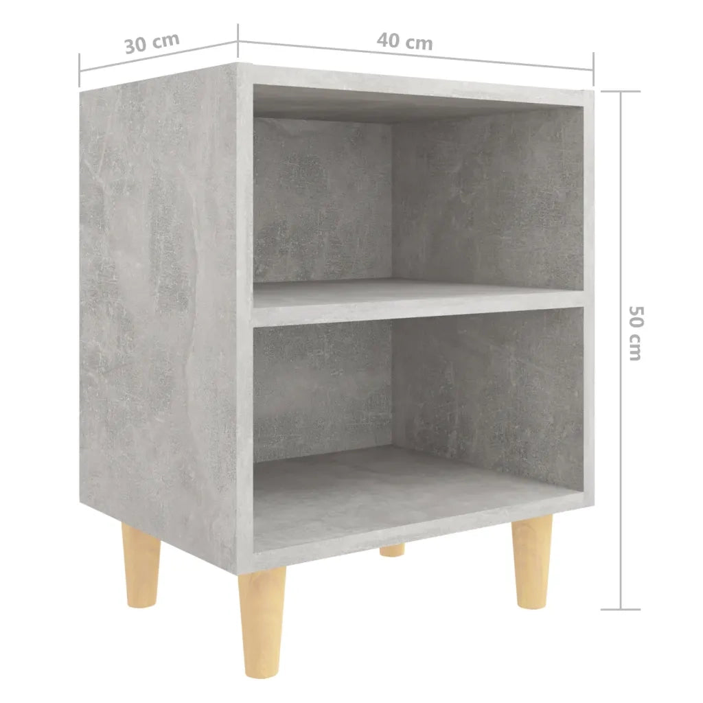 Comodini Gambe in Legno Massello 2pz Grigio Cemento 40x30x50 cm 805788
