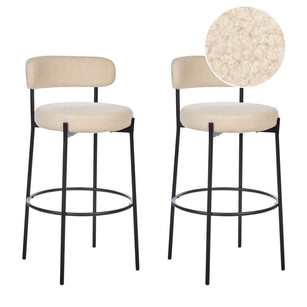 Set di 2 sgabelli da bar Beige chiaro senza braccioli Gambe in acciaio nero Boucle Design moderno Sedute per la sala da pranzo