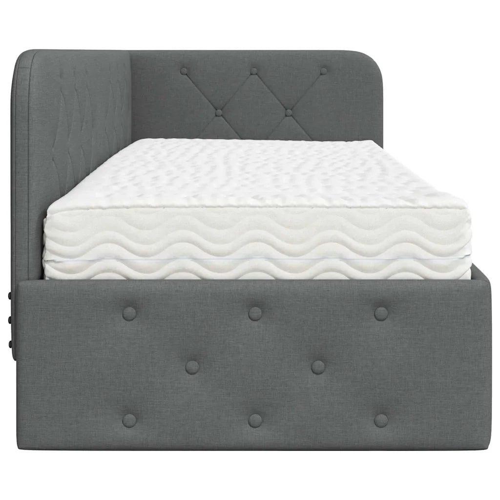 Letto singolo | Letto per adulti | Cornice del letto ad angolo Grigio scuro 80 x 200 cm Tessuto