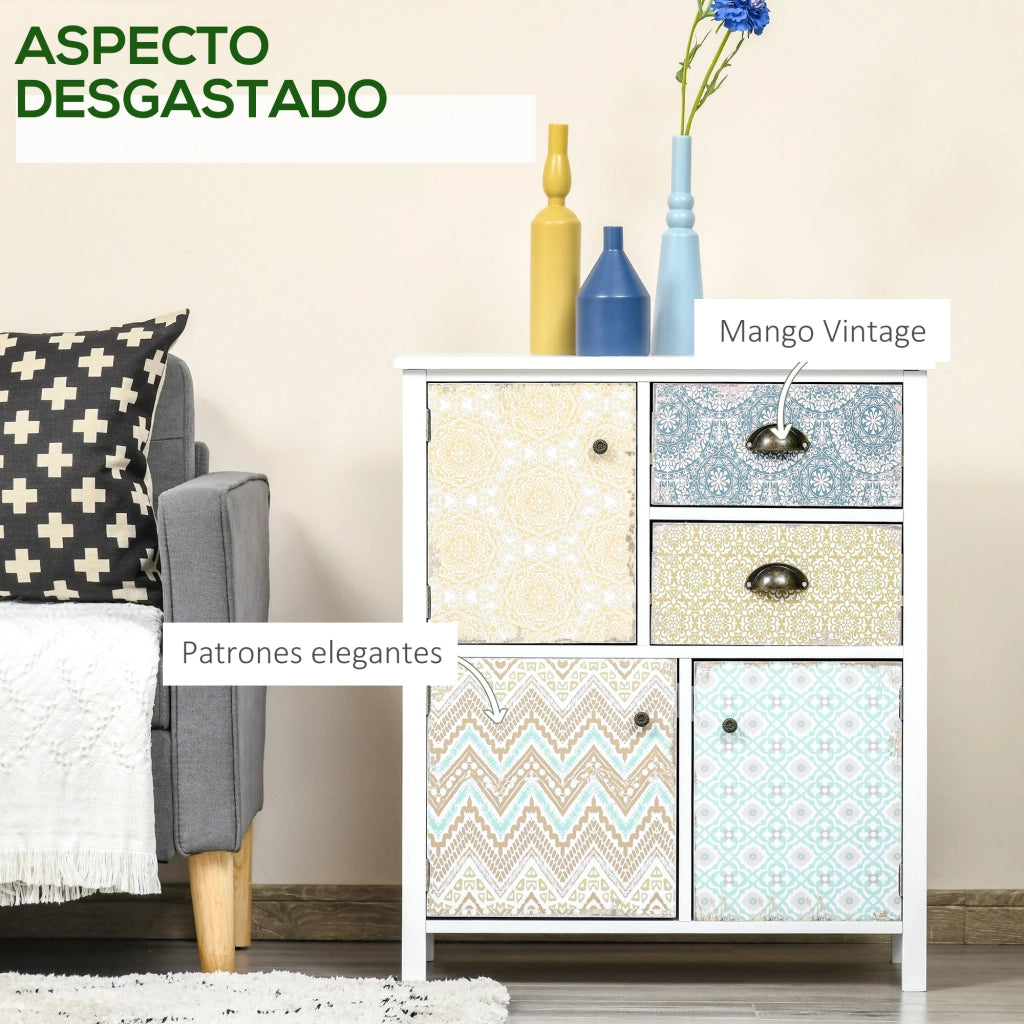 Comodino con 2 Cassetti e 3 Scomparti ¨C zephmum ¨C Bianco 68x34x80 cm