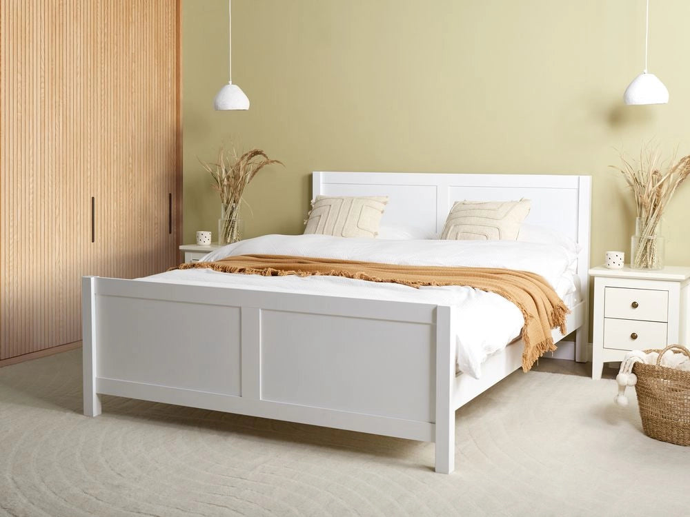 Letto Matrimoniale con Testiera Struttura a Doghe in Legno bianco 160 x 200 cm stile moderno