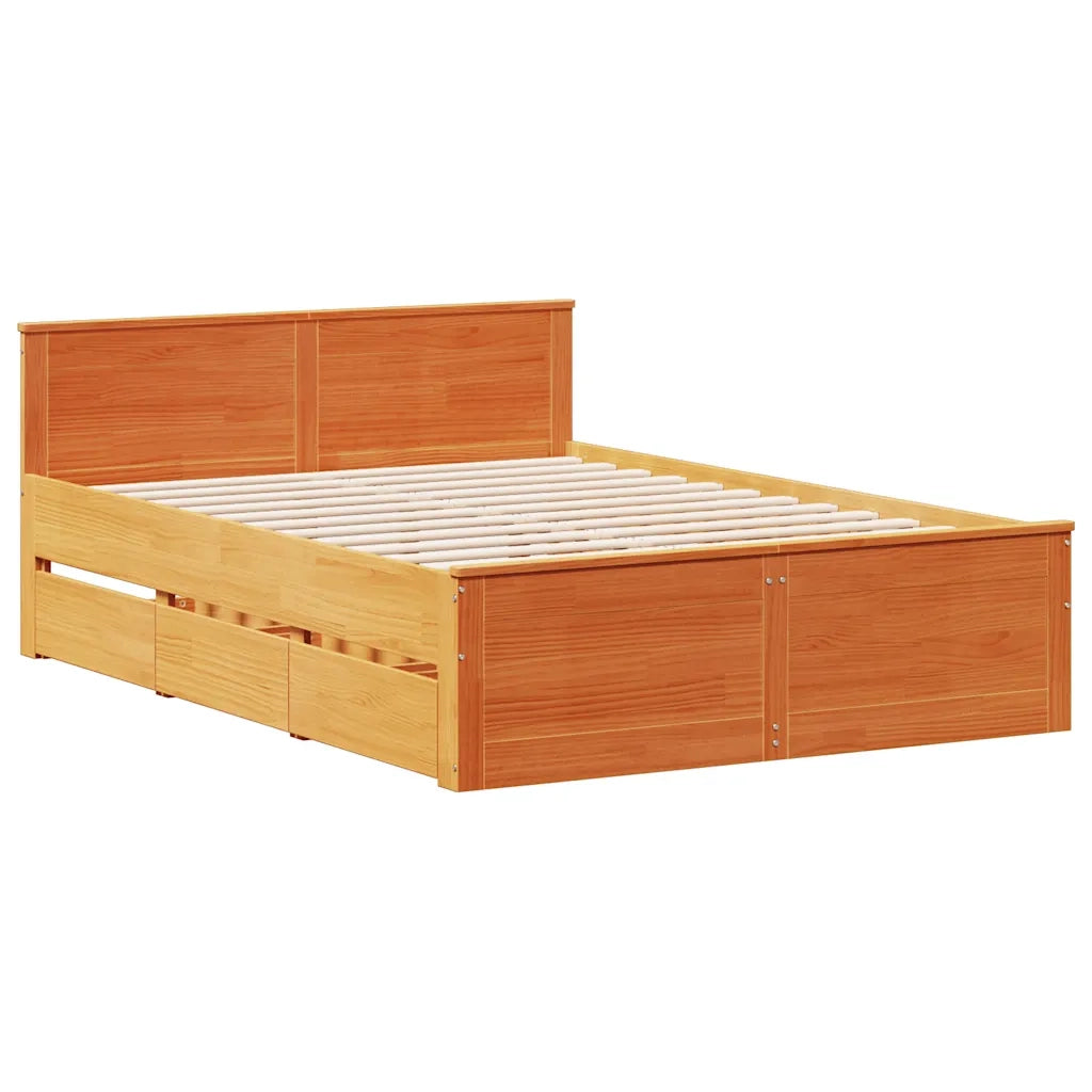 Giroletto senza Materasso con Testata-Struttura Letto Marrone Cera 140x190 Pino