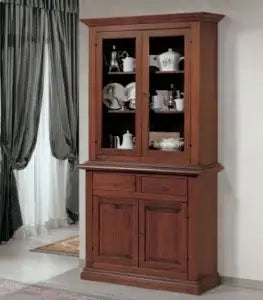 Credenza cristalliera madia in legno massiccio bugnata arte povera noce 2 ante