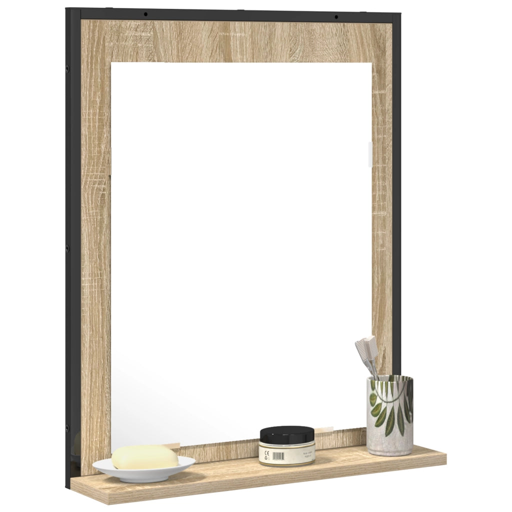 Specchio da Bagno  con Mensola in Rovere Sonoma 50x12x60 cm Legno Ingegnerizzato