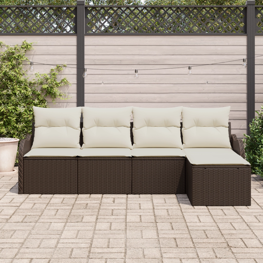 Set di Divani da Giardino  da 5 Pezzi con Cuscini in Polyrattan Marrone