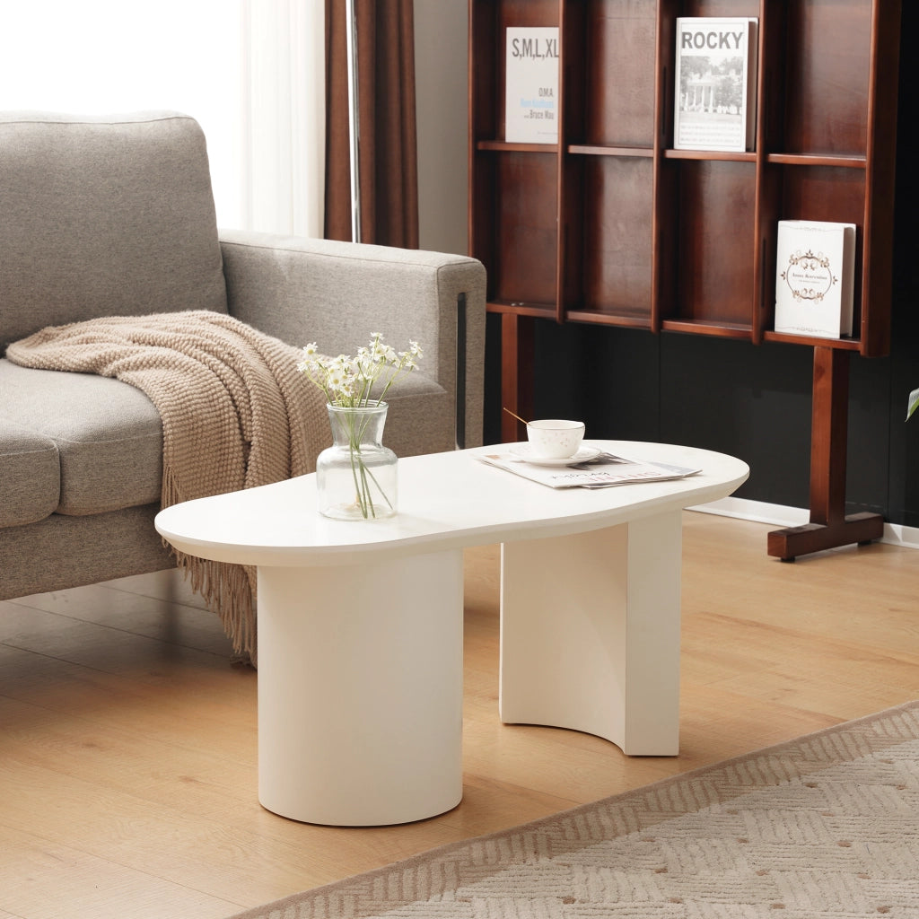 Tavolino da caff¨¨ bianco 100 cm in MDF con piano irregolare e finitura laccata