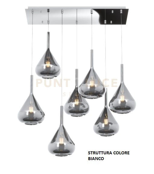 SOSPENSIONE BIANCO 7 LUCI RETTANGOLARE VETRI FUME 1177BI-S7 R-FU