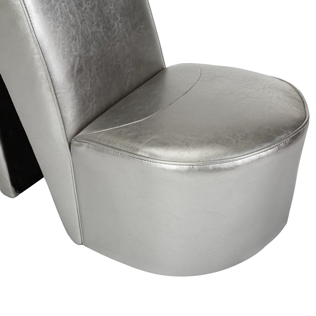Poltrona-Poltroncina a Forma di Scarpa con Tacco in Similpelle Argento