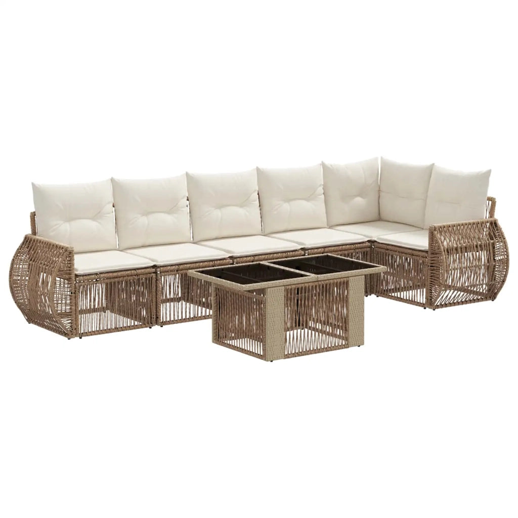 Set Divano da Giardino 7 pz Beige e Bianco Crema polyrattan 3436947
