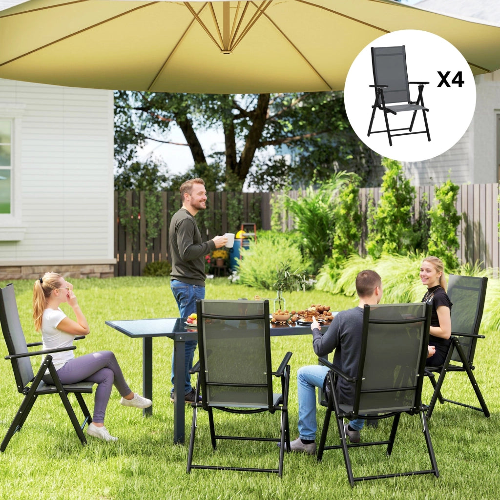 Set 4 Sedie da Giardino 56x69x106 cm Pieghevoli e Traspiranti in Acciaio e Poliestere Grigio