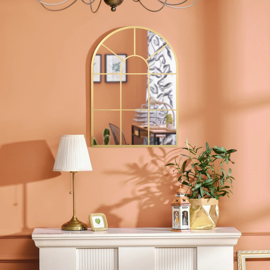 Specchio Moderno a Parete a Forma di Arco 70x50 cm per Camera da Letto e Soggiorno in Vetro e Metallo Oro