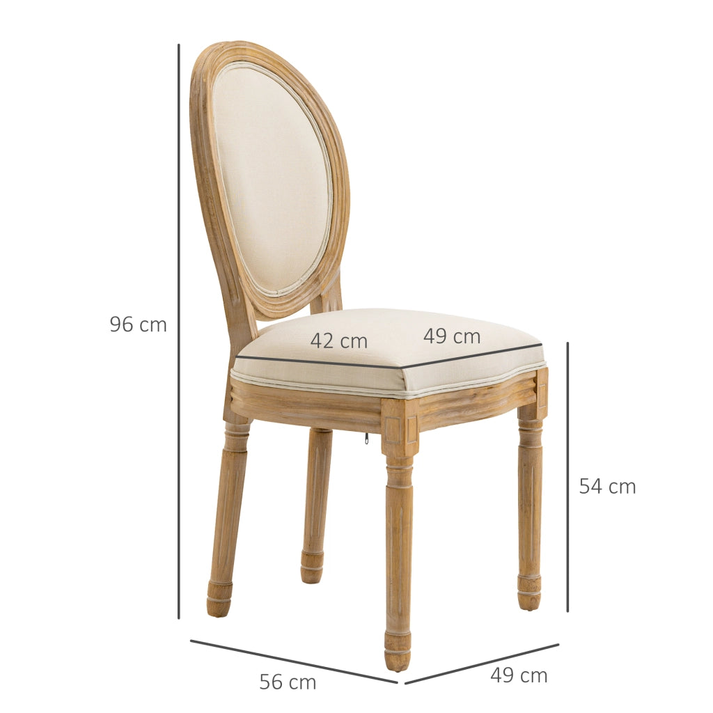 Easycomfort Set 2 Sedie Imbottite da Pranzo, Sedie per Soggiorno Stile Vintage Rétro in Legno e Tessuto Effetto Lino Bianco Panna 49x56x96cm