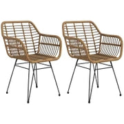 Set di 2 sedie in stile boho, sedie da cucina, rattan PE, 56 x 60 x 79 cm, Naturale + Nero