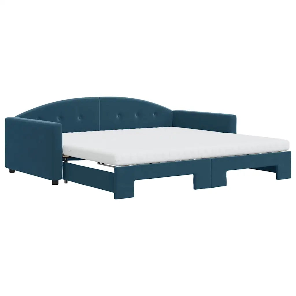 Divano Letto Estraibile con Materassi Blu 100x200 cm Velluto