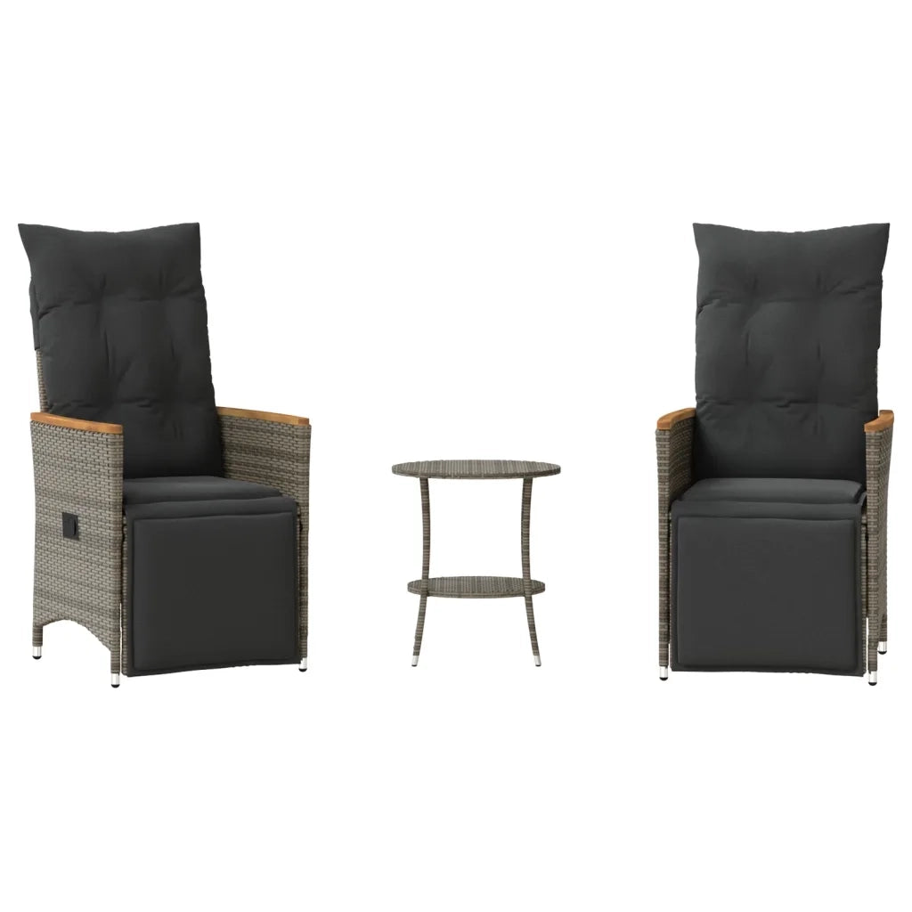 vidaXL Set da Bistrò 3 pz con Cuscini Grigio in Polyrattan