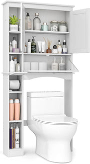 Armadietto WC con ante mobile da bagno autoportante sopra la toilette, armadietto per lavatrice con mensola da bagno regolabile, 80 cm x 21 cm x 165 cm