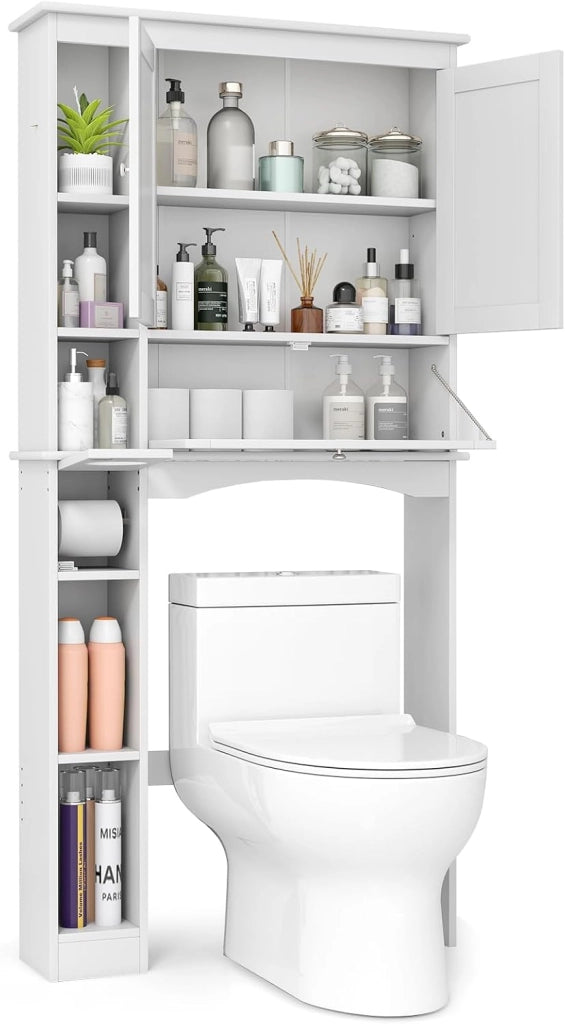 Armadietto WC con ante mobile da bagno autoportante sopra la toilette, armadietto per lavatrice con mensola da bagno regolabile, 80 cm x 21 cm x 165 cm