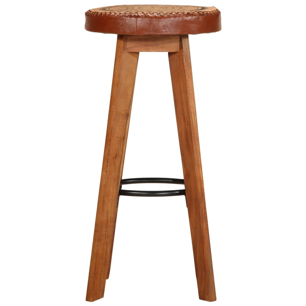 Sgabelli da Bar 2 pz in Vera Pelle e Legno Massello di Acacia 348164