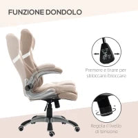 Sedia da Ufficio Reclinabile con Altezza Regolabile in Tessuto, 68x76x109-117 cm, Marrone Chiaro
