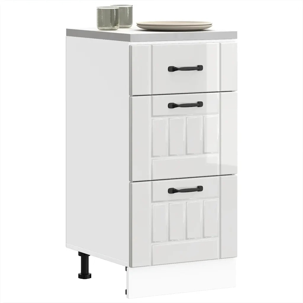 Mobiletto da cucina-Armadio da cucina "Lucca" Bianco lucido in legno ingegnerizzato 386282