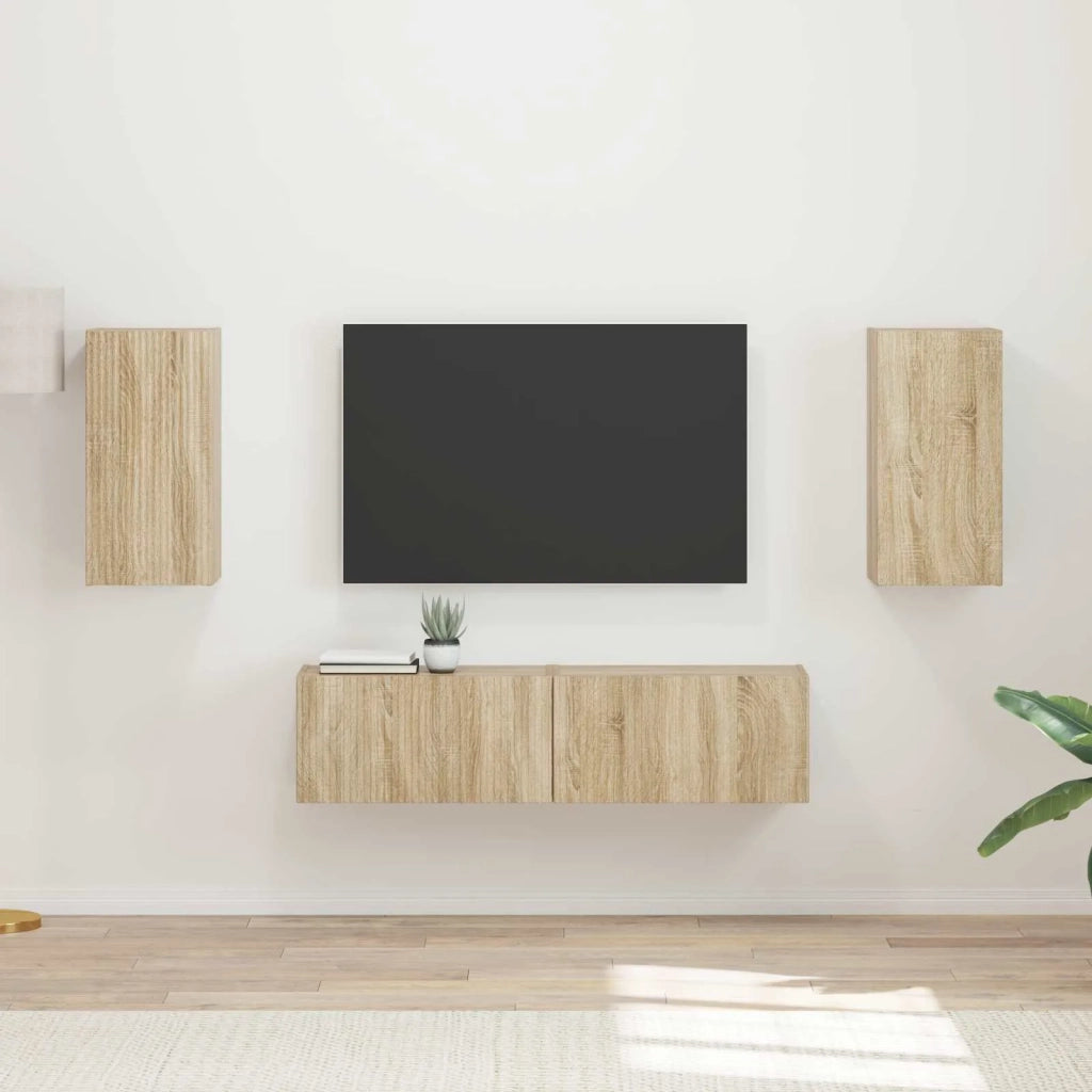 Set mobile TV 4 pz-Credenza per TV Rovere Sonoma Legno multistrato 916550