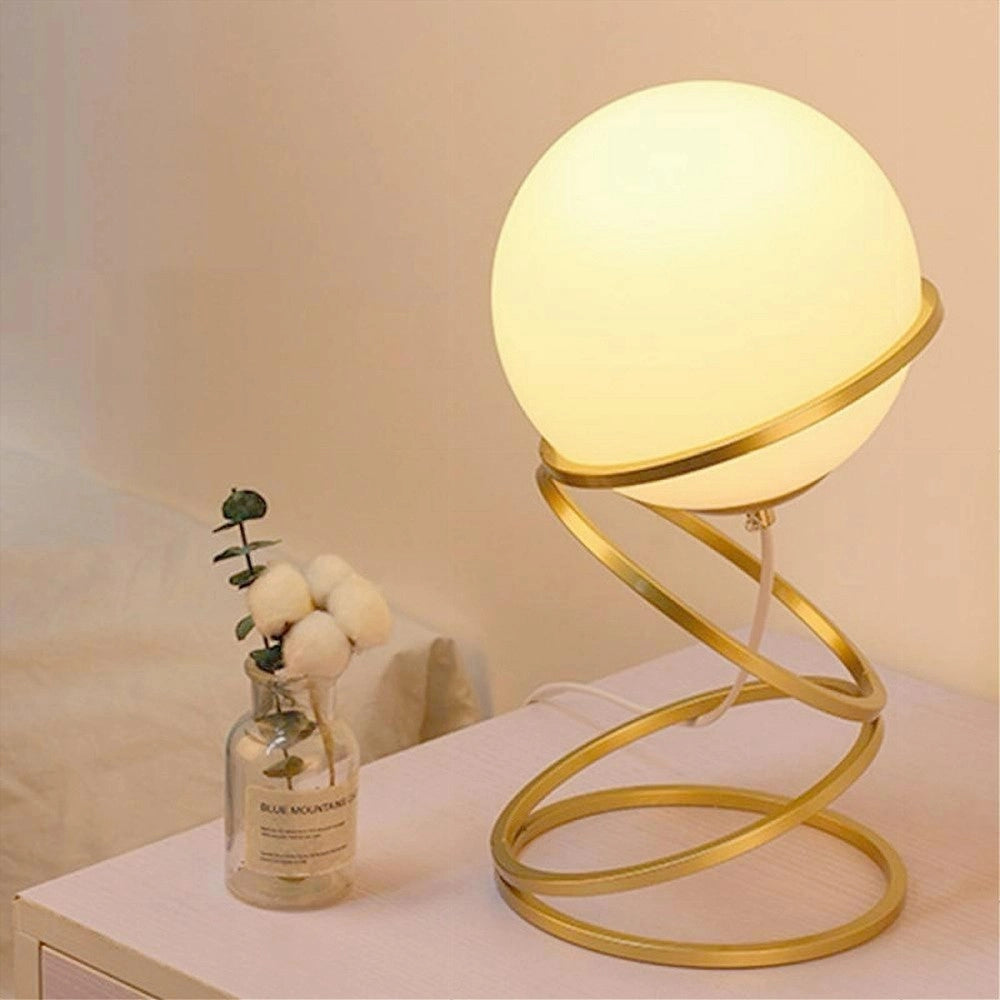 Trade Shop - Lampada Da Tavolo Minimalista Lume In Metallo Bronzo Con Sfera In Vetro G9 D31 -