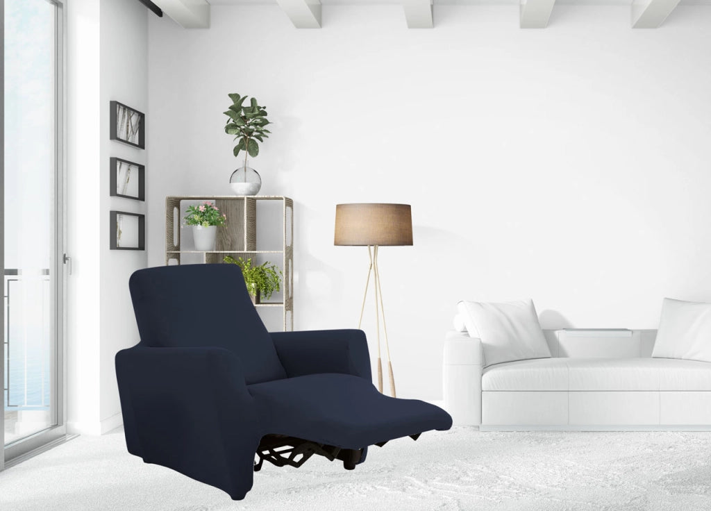 Copripoltrona Reclinabile Elasticizzato Antimacchia Magic Tinta Unita Blu Poltrona Relax Idrorepellente