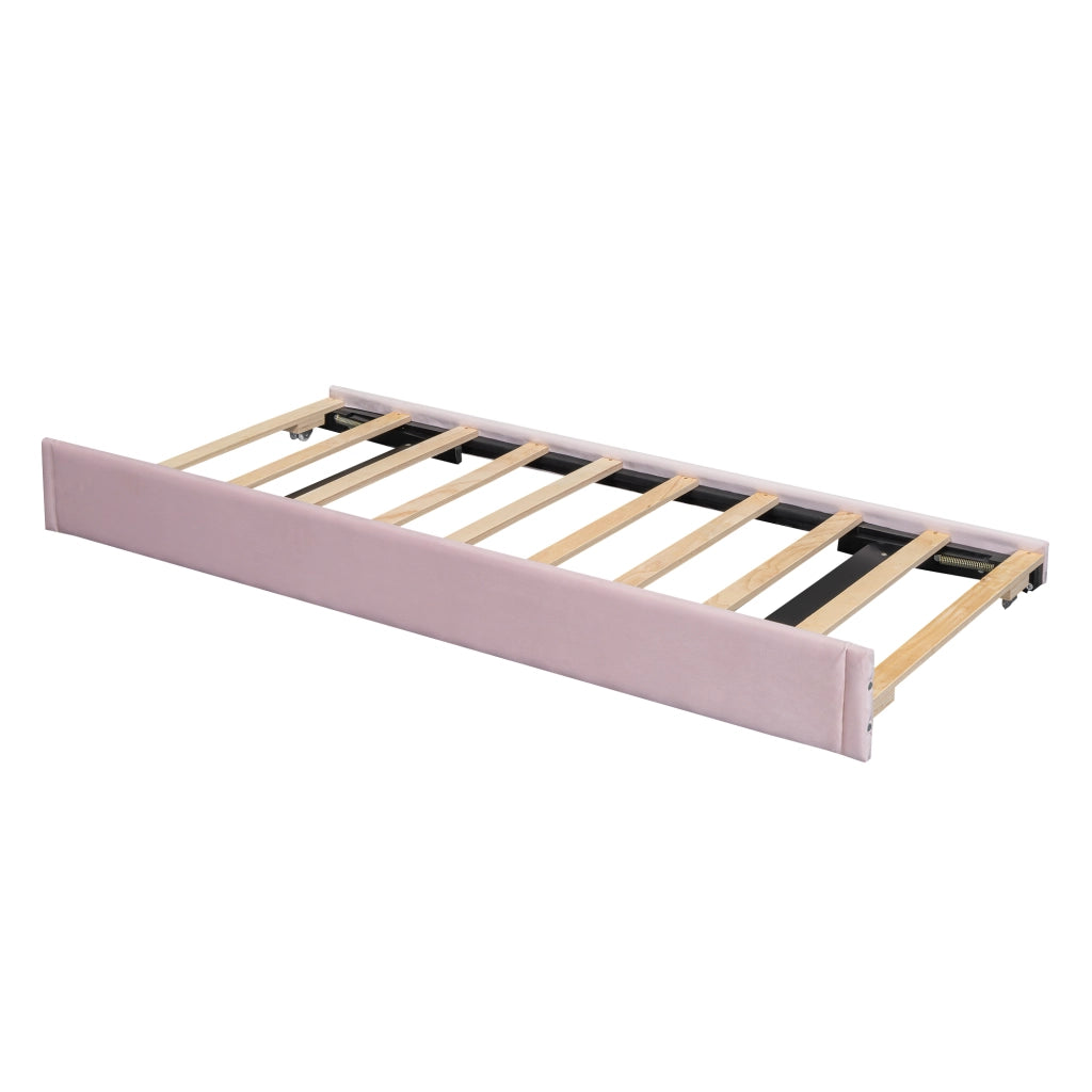 LETTO Imbottito 90x200 cm Velluto Rosa con letto estraibile e rete a doghe