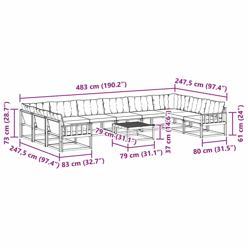 Set di divani da esterno con cuscino 11 pcs Bianco e Nero