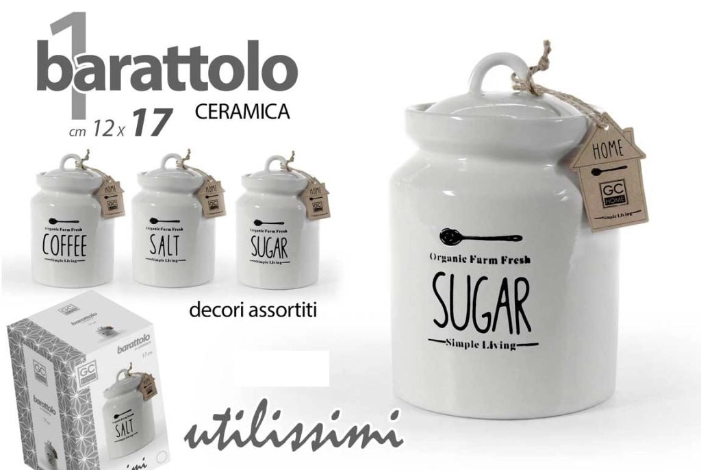 1 PZ Barattolo da Cucina per Sale Zucchero o Caffè in Ceramica 12 x 12 x 17 cm