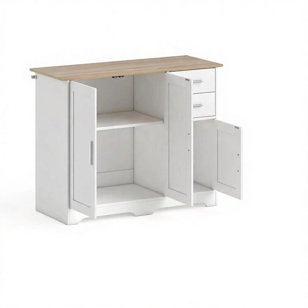 MADIA con 2 Cassetti e 2 Ante 100x40x78 cm Bianco Effetto Legno Naturale
