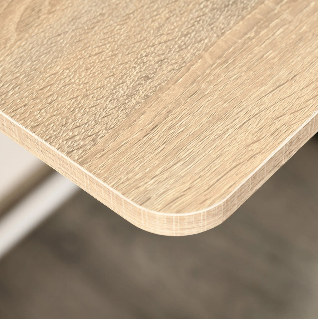 Scrivania per computer 84x45x85 cm bianco e rovere con passacavi e ripiano