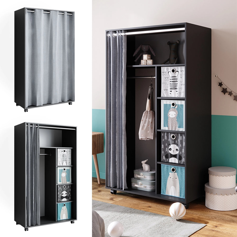 Vicco Armadio multifunzione Grigio 100 x 168 cm aperto, con rotelle