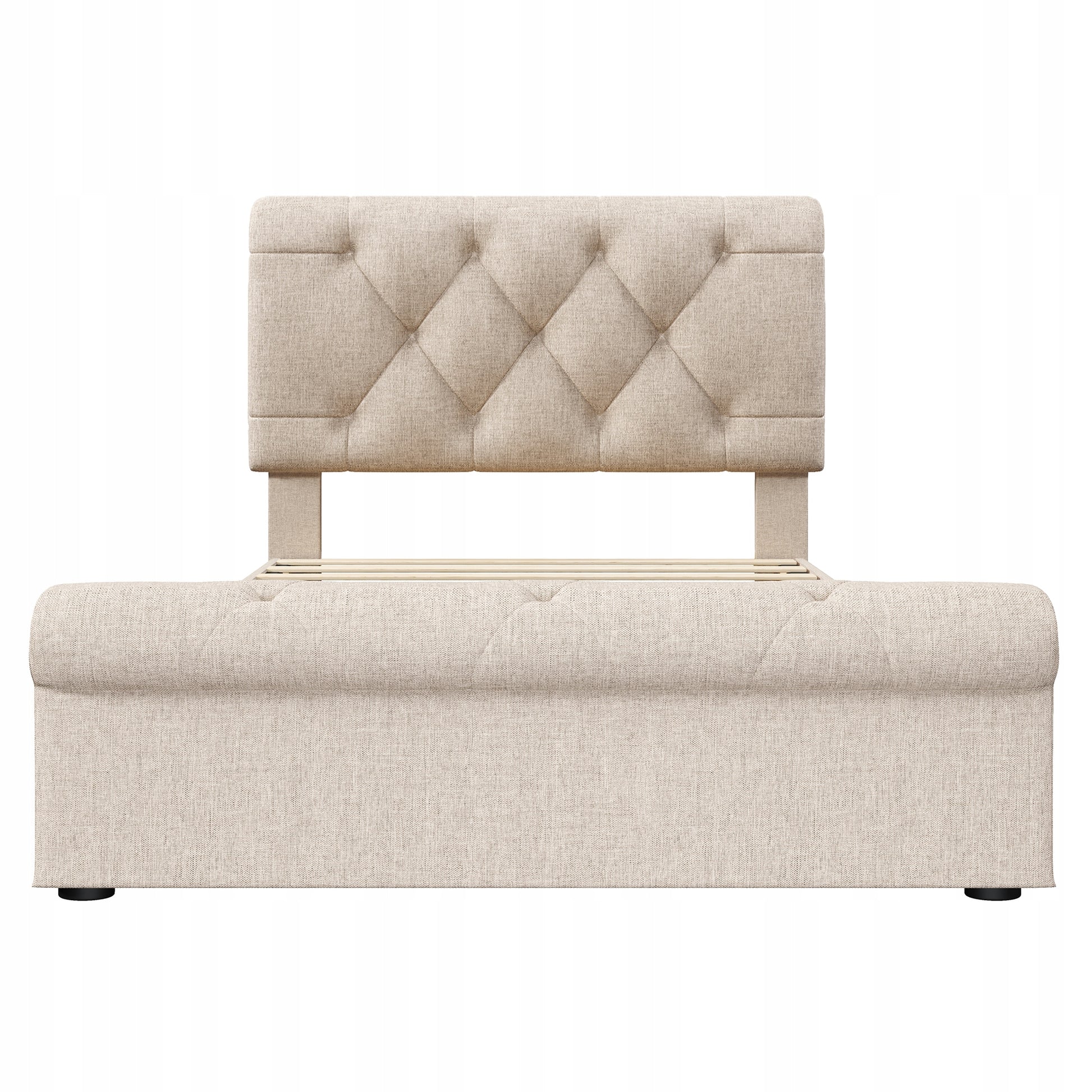 Letto a una piazza e mezza con 2 cassetti - Xylo - 90x200 - Chesterfield in tessuto naturale