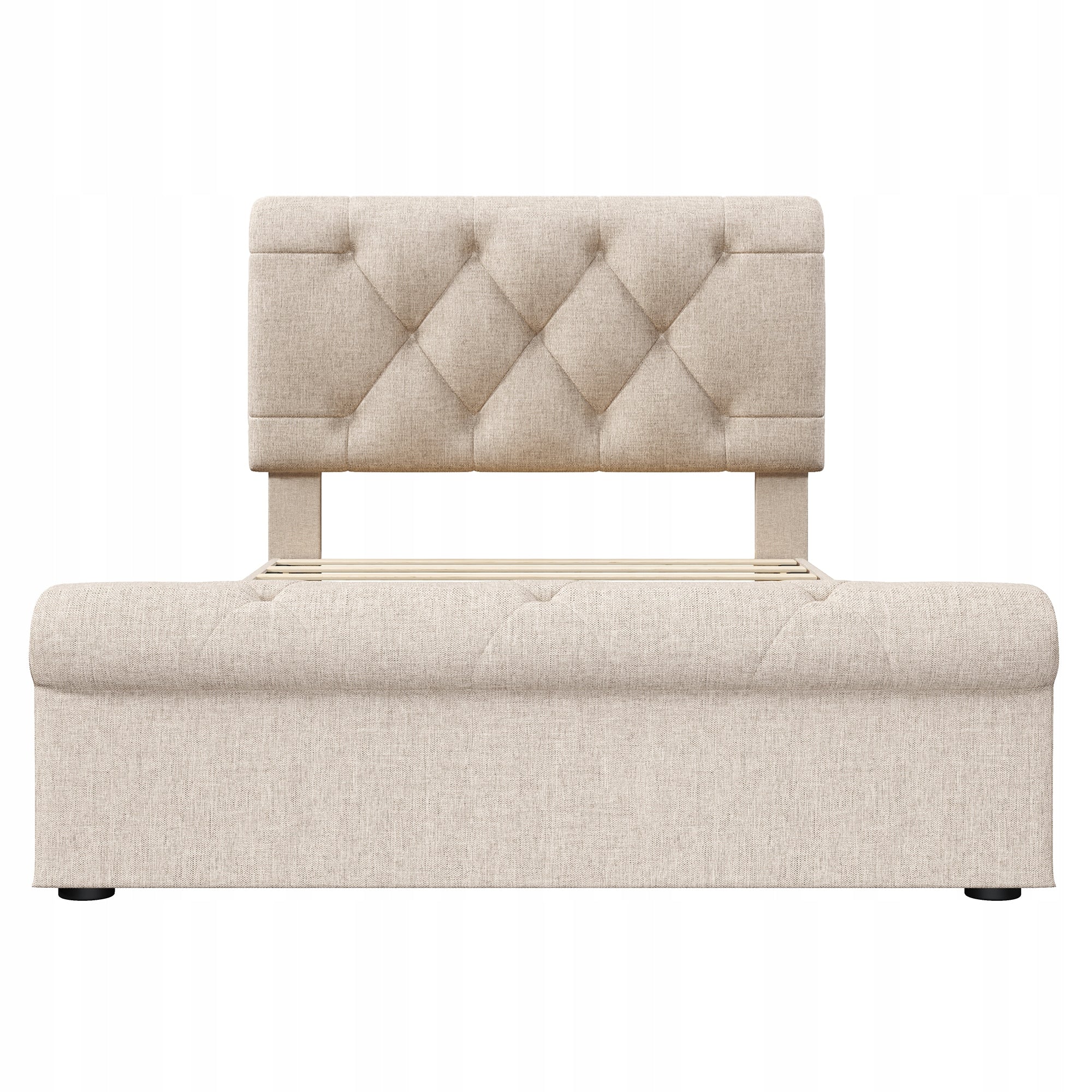 Letto a una piazza e mezza con 2 cassetti - Xylo - 90x200 - Chesterfield in tessuto naturale