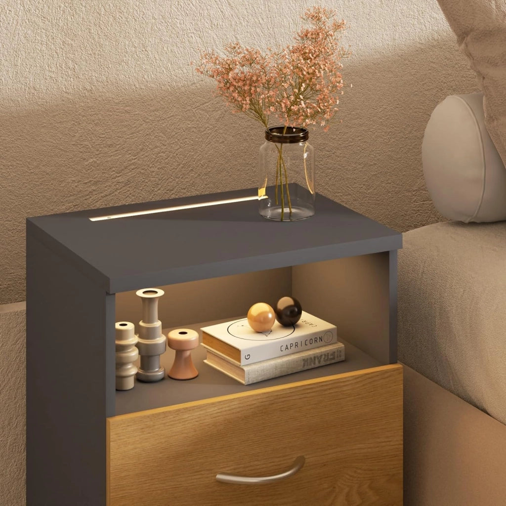 ® Comodino Illuminazione LED Touch 40x28x55cm in Legno 2 Cassetti Camera da Letto Soggiorno Tavolino Comodini