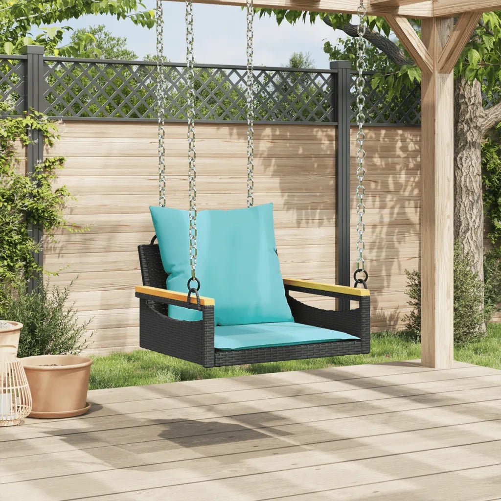 Panchina a Dondolo con Cuscini Nera 63x62x40 cm in Polyrattan