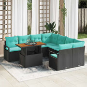 Set da Pranzo per Giardino con cuscino 9 pcs Nero e Verde acqua