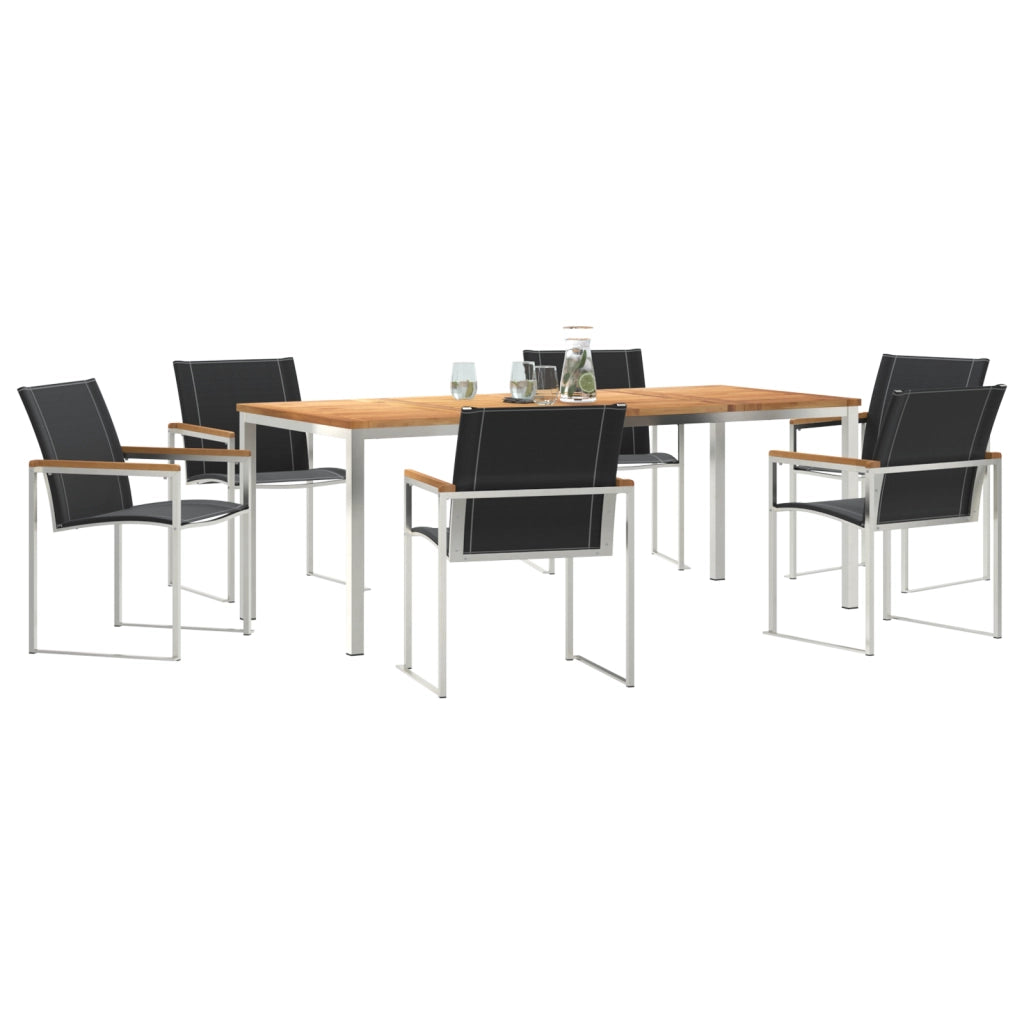 Set da Pranzo Giardino 7 Pezzi in Legno Massello di Acacia