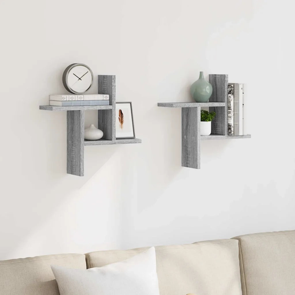 Mensole a Parete 2pz Grigio Sonoma 38x12x38 cm in Truciolato 853250